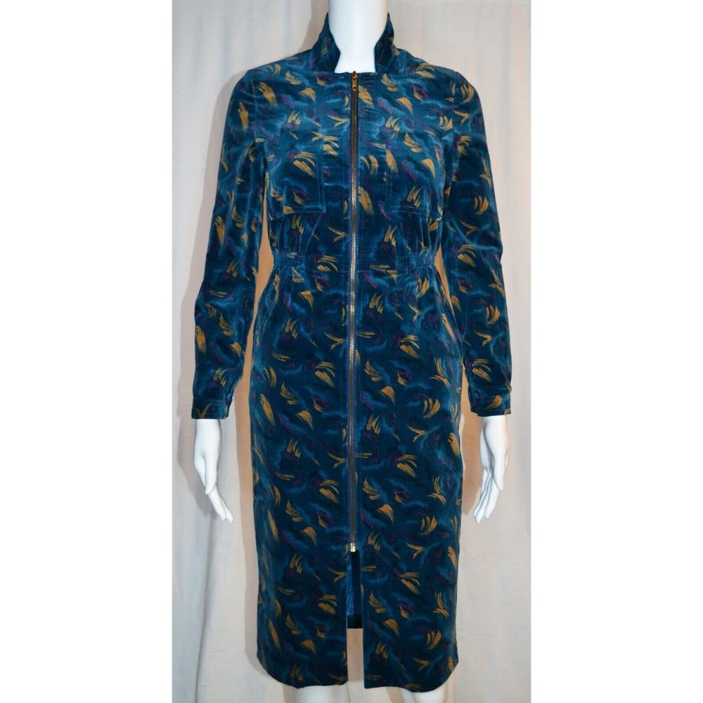 Vintage 90’s Tokyo-Style WL Velour Dress Full Front Zipper Teal Blue 7 Juniors